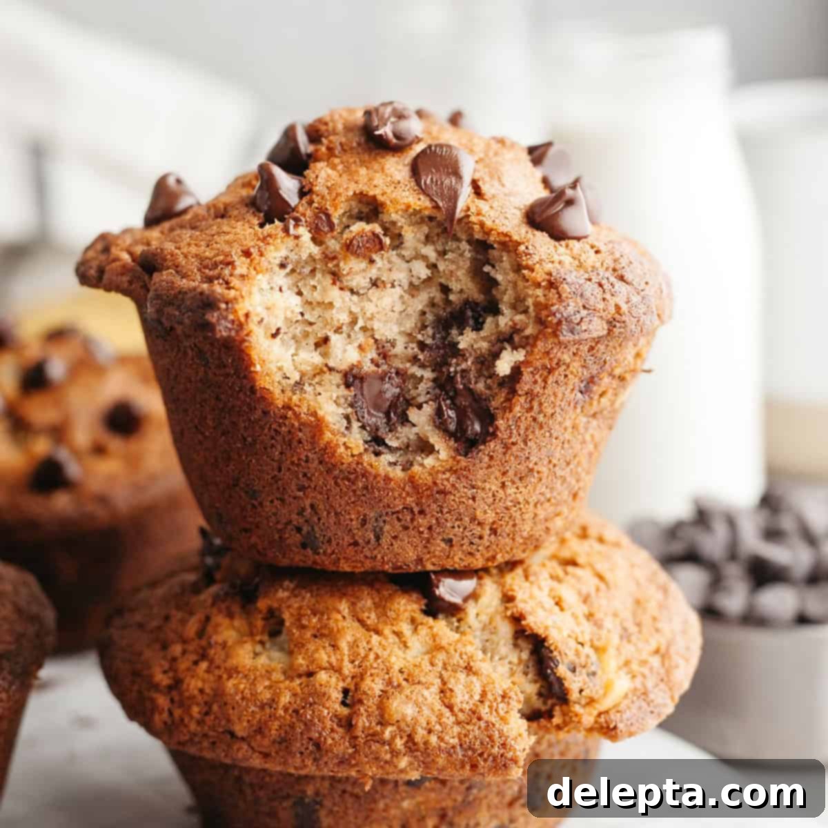 Bakery Style Jumbo Banana Chocolate Chip Muffins 1 featured 18585
