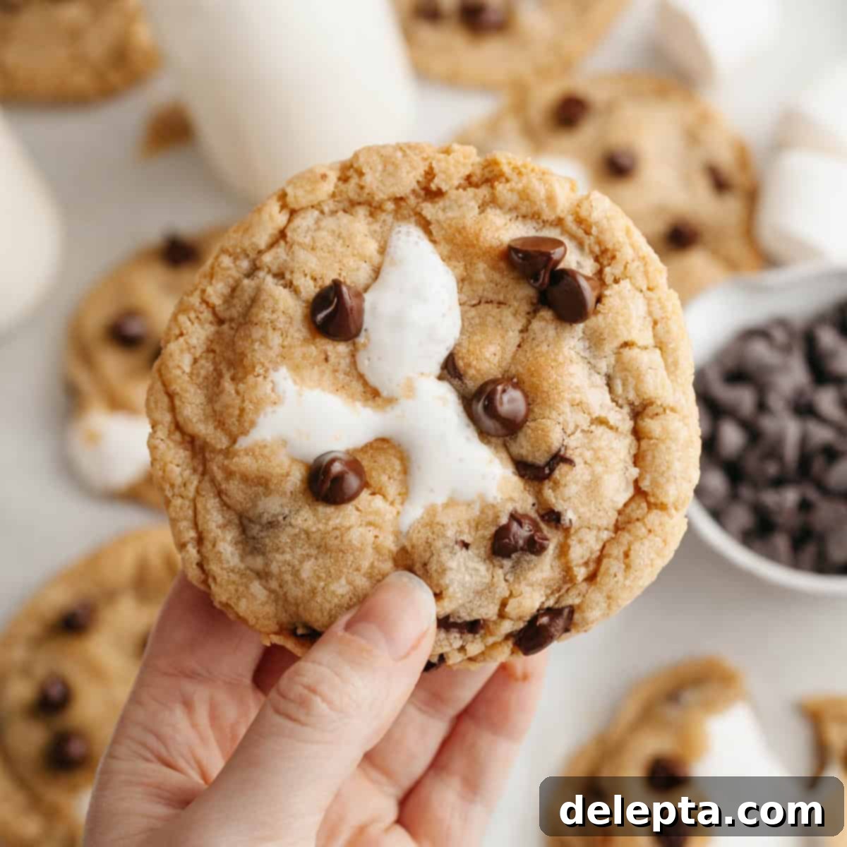 Gooey Chocolate Chip Marshmallow Cookies 1 featured 1917