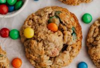 M and M Loaded Peanut Butter Oatmeal Cookies