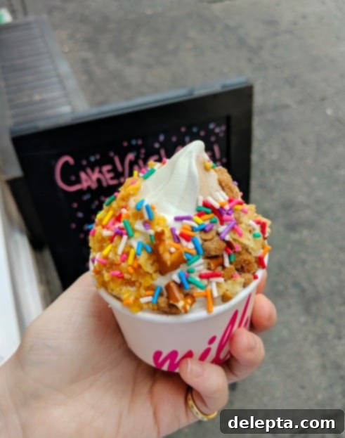 Breakfast Cereal Bliss 3 Cereal Milk Soft Serve with pretzels and potato chips from Milk Bar in New York City.