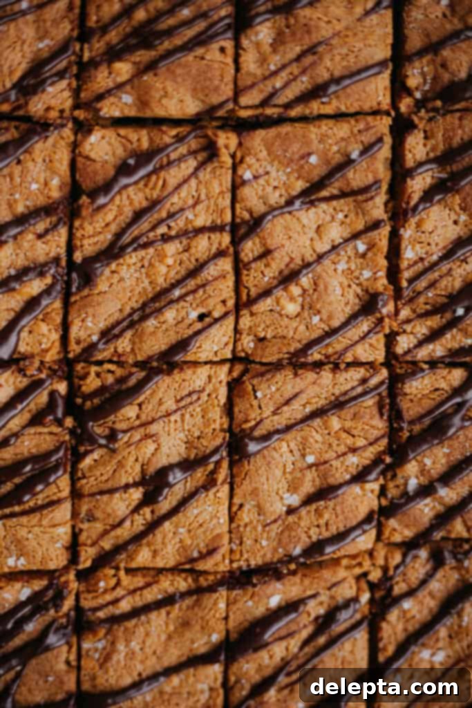 Java Peanut Butter Crunch Blondies 5 a close up of coffee peanut butter crunch blondies with mocha drizzle