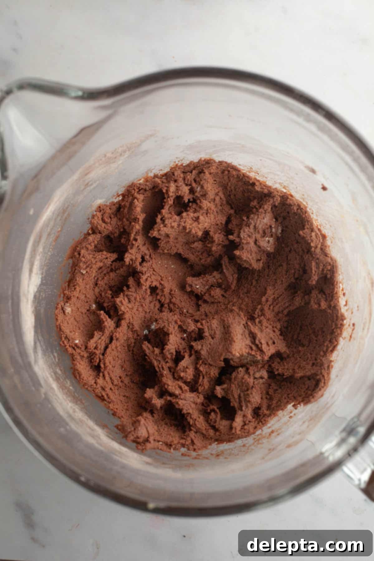 Gooey Chocolate Marshmallow Cookies 6 Dark chocolate cookie dough in a bowl, just combined.