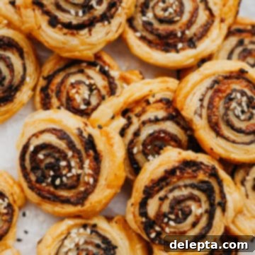 Golden Tapenade Spirals 4 sesame and tapenade puff pastry pinwheels