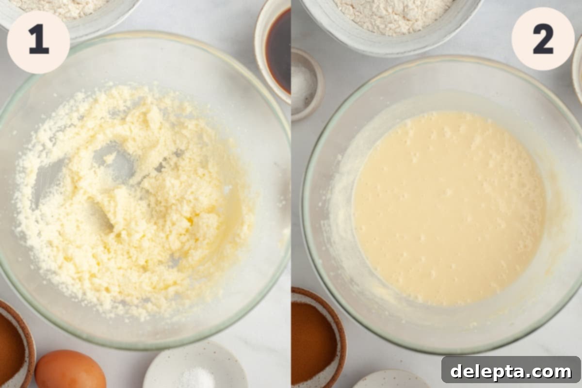 Quick Coffee Cupcake Fix 5 Creamed butter and sugar in a large mixing bowl, and a glass bowl with cupcake batter in it.