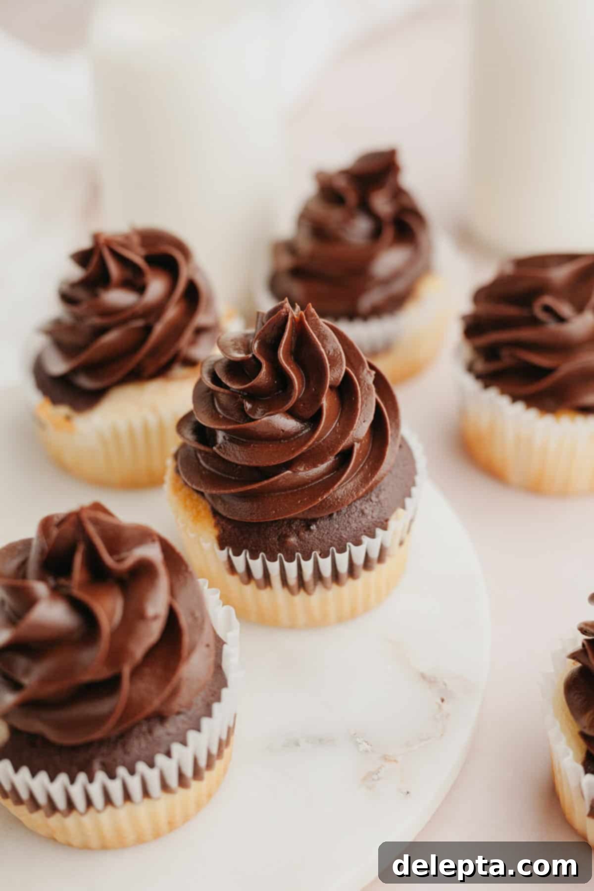 Sweet Harmony Cupcakes 8 Chocolate and vanilla cupcakes with chocolate whipped ganache frosting.