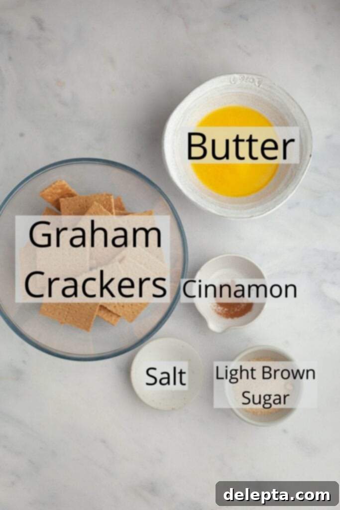 Graham Cracker Crust Pumpkin Pie 4 All the ingredients needed to make a graham cracker crust, weighed out into small bowls.
