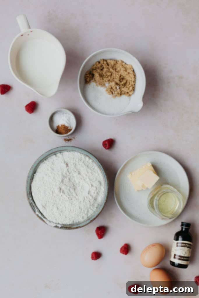 Vanilla Dream Doughnuts with a Raspberry Kiss 2 Overhead view of doughnut ingredients