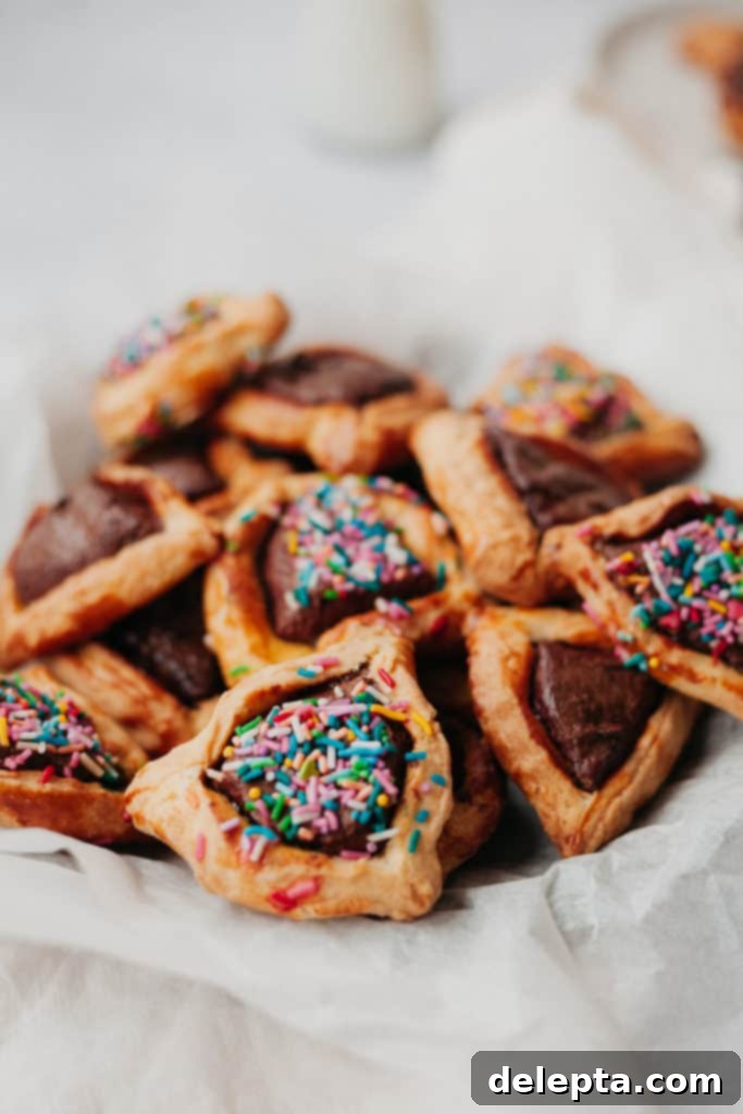 Purim Chocolate Pockets 7 Chocolate and sprinkle hamantaschen served with a small bottle of milk