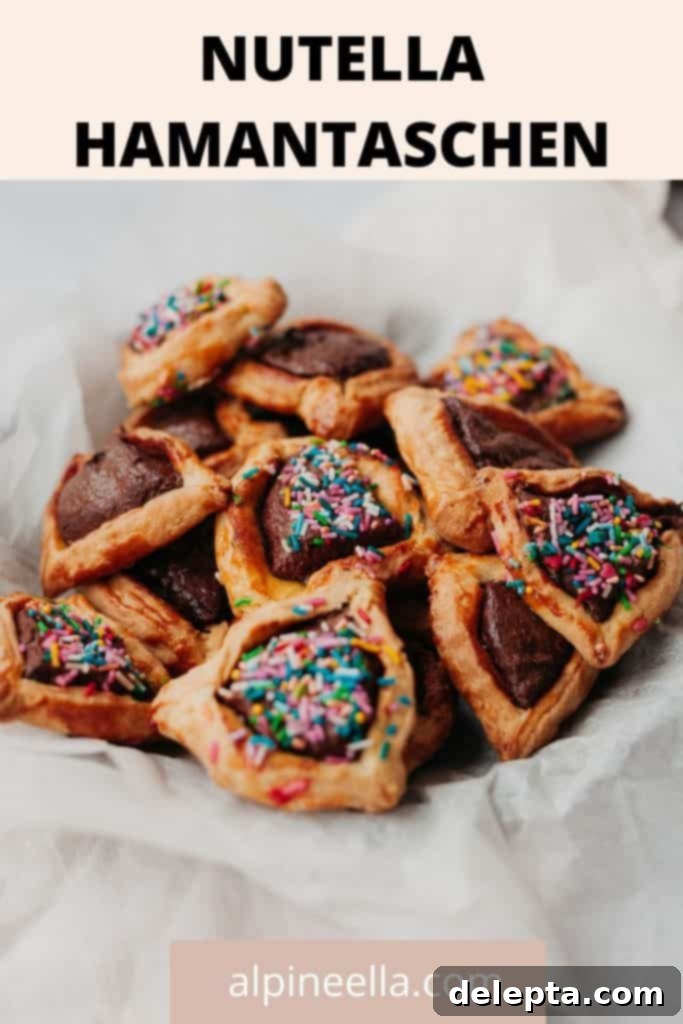 Purim Chocolate Pockets 9 Hamantaschen recipe pin graphic for Pinterest
