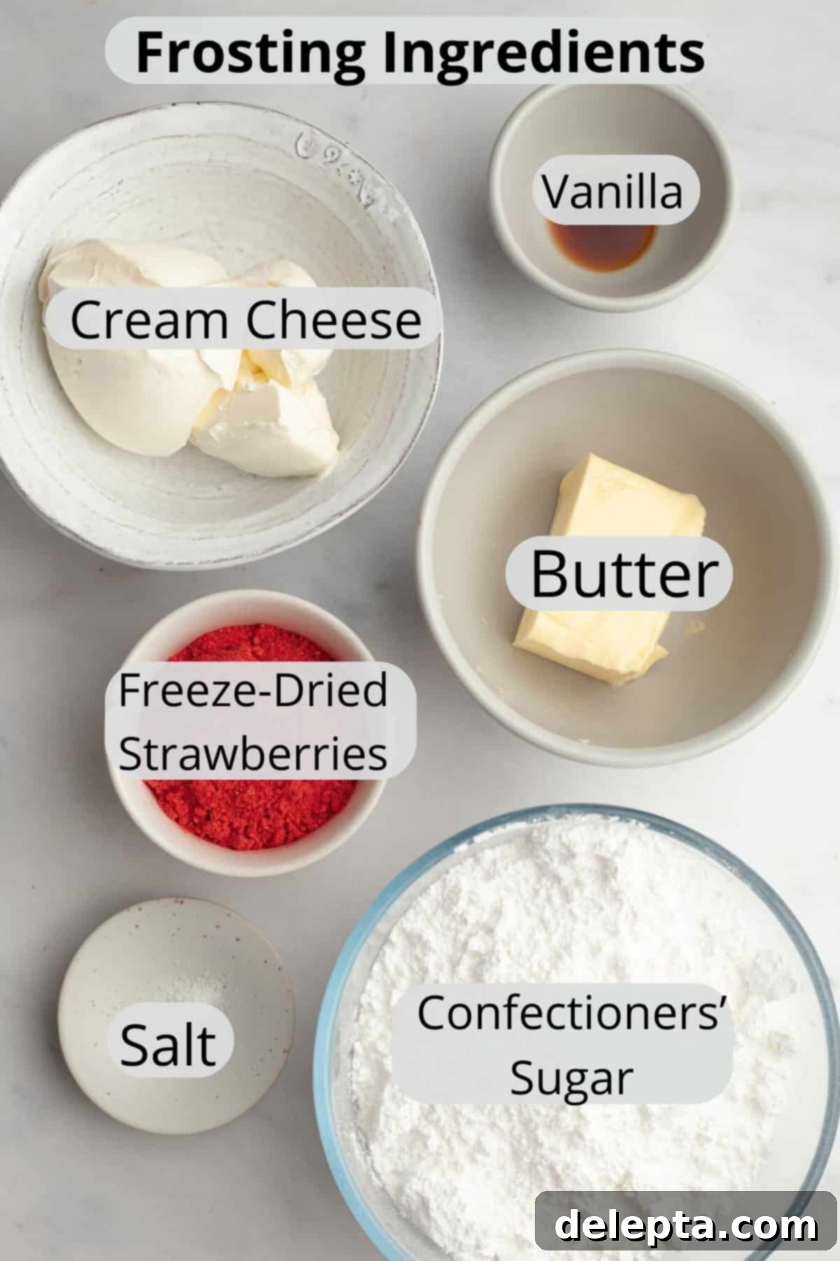 Dreamy Strawberry Cream Cheese Frosting 3 Ingredients needed to make strawberry cream cheese frosting.