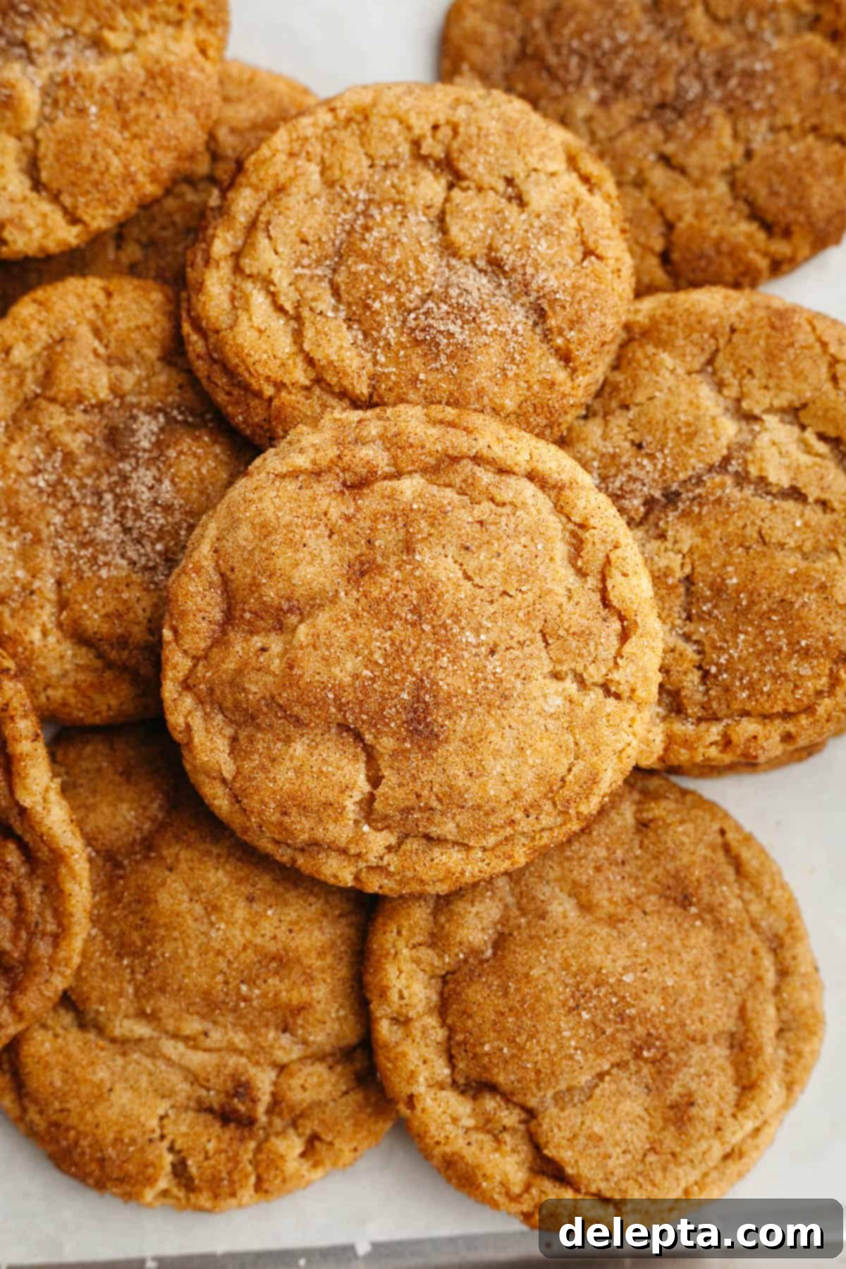 Ultimate Soft and Chewy Pumpkin Cookies 2 A close up of pumpkin cookies on parchment paper, showing their soft, chewy texture.
