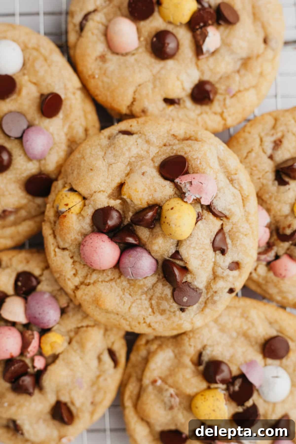 The Ultimate One Bowl Soft and Chewy Mini Egg Cookies 2 An overhead shot of soft, chewy brown butter mini egg cookies, perfect for Easter.