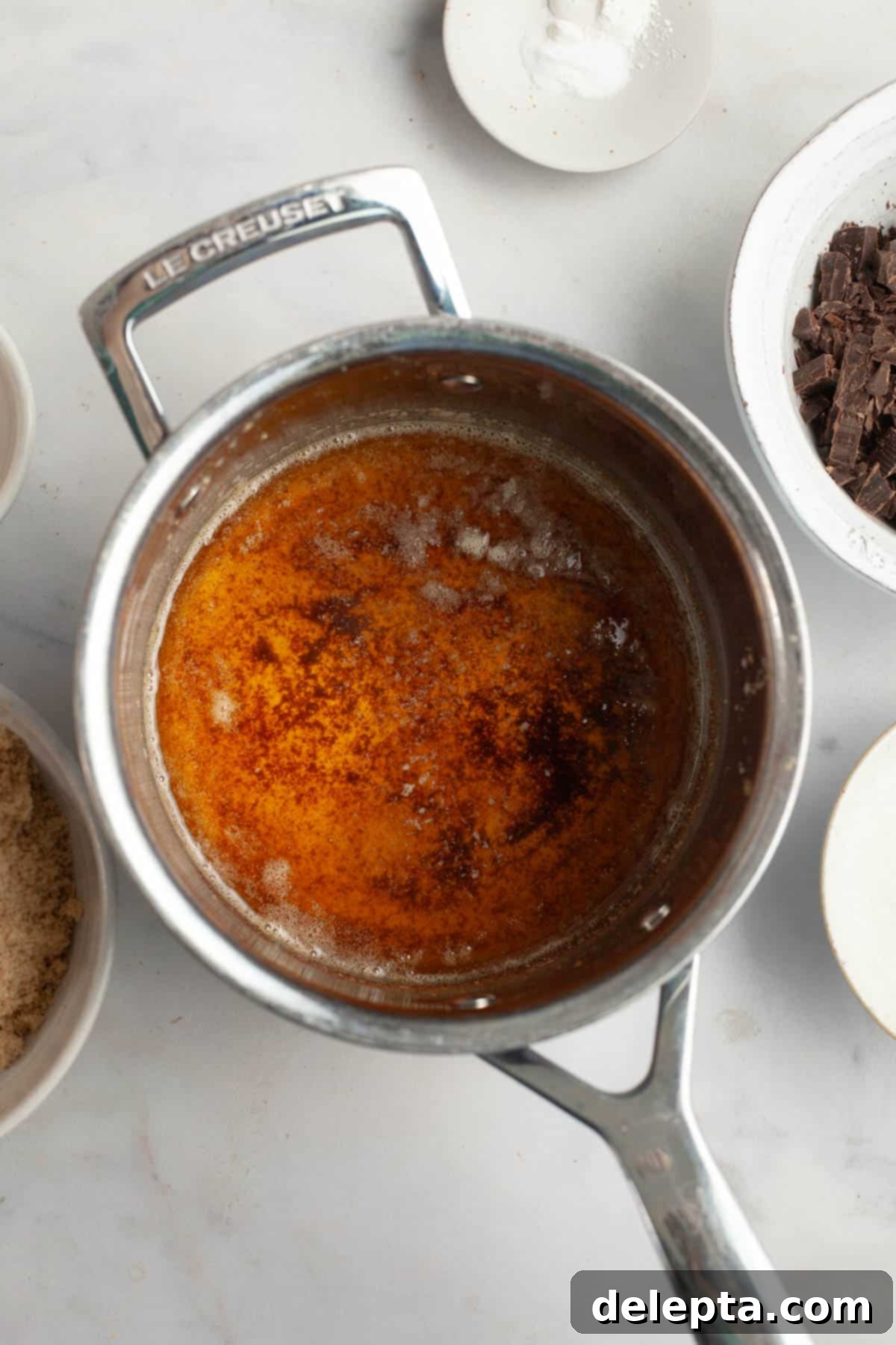 Decadent Espresso Infused Brown Butter Chocolate Cookies 4 Brown butter in a small saucepan.