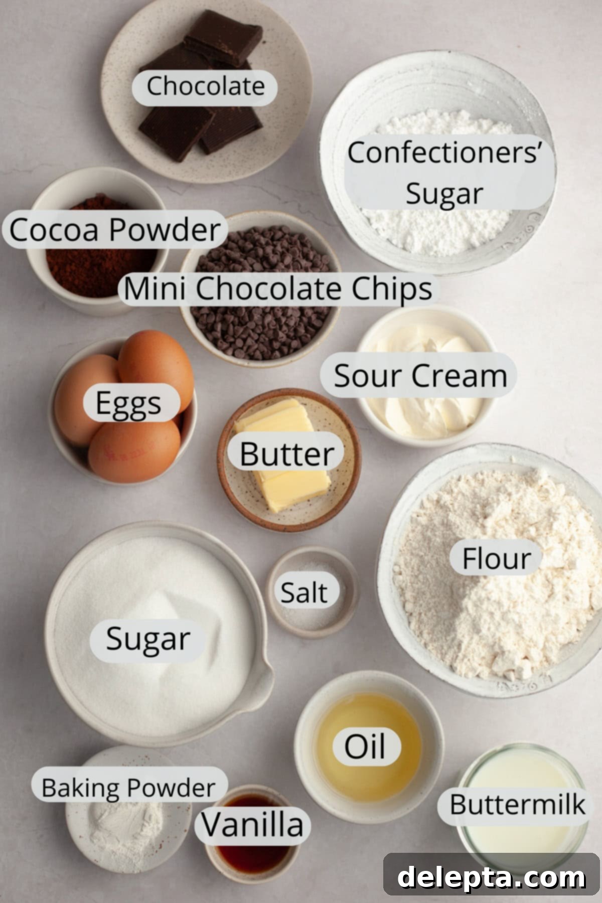 Double Chocolate Chip Sheet Cake 3 All the ingredients needed to make a chocolate chip sheet cake with chocolate frosting.