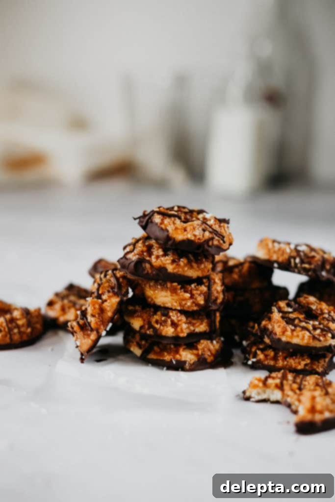 The Ultimate Homemade Samoas 4 stacks of Samoas cookies