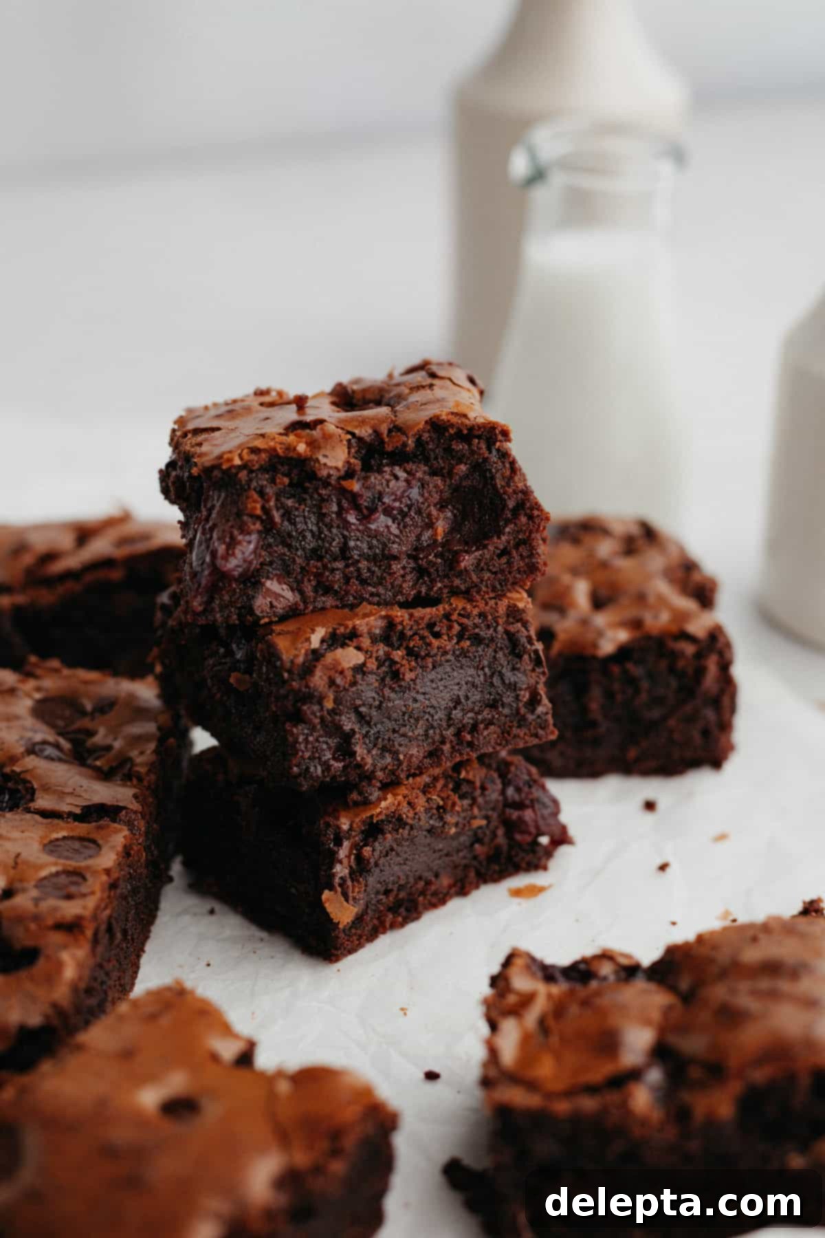 Decadent Triple Chocolate Cherry Brownies 2 A stack of cherry brownies.