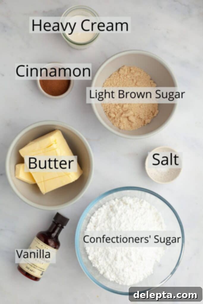 Spiced Cinnamon Cupcakes with Golden Brown Sugar Buttercream 4 All the ingredients needed to make cinnamon buttercream weighed out into small bowls, highlighting the fresh, quality components.