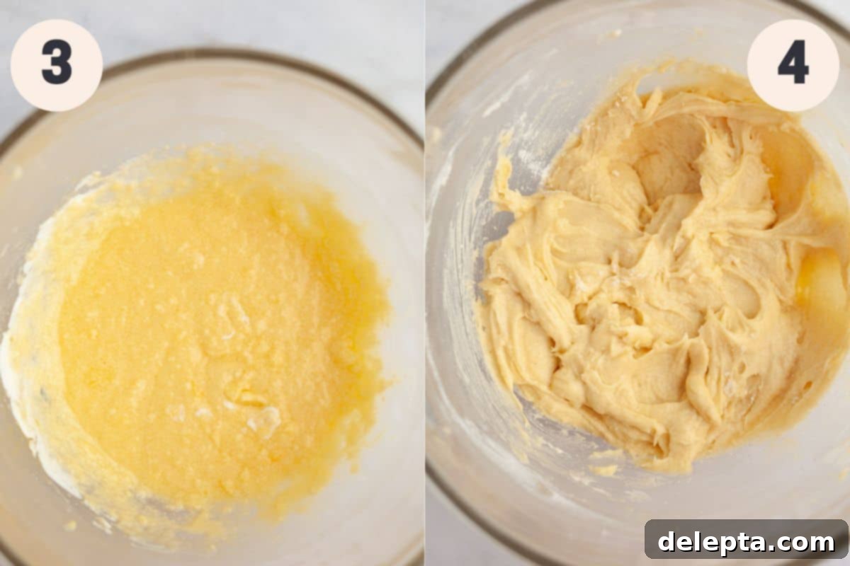 Spiced Cinnamon Cupcakes with Golden Brown Sugar Buttercream 6 Steps 3 and 4 in the cinnamon cupcake baking process, showing eggs and vanilla being added.