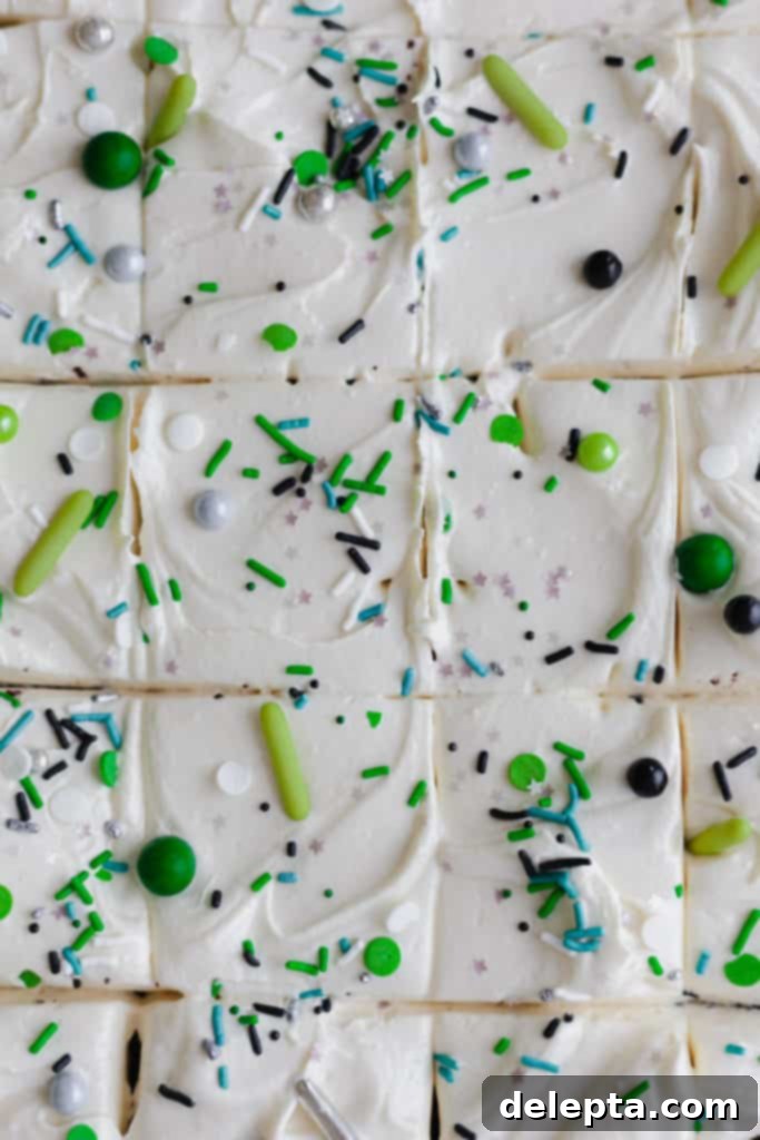 Decadent Fudgy Chocolate Sheet Cake with Sesame Cream Frosting 3 overhead shot of frosting and sprinkles