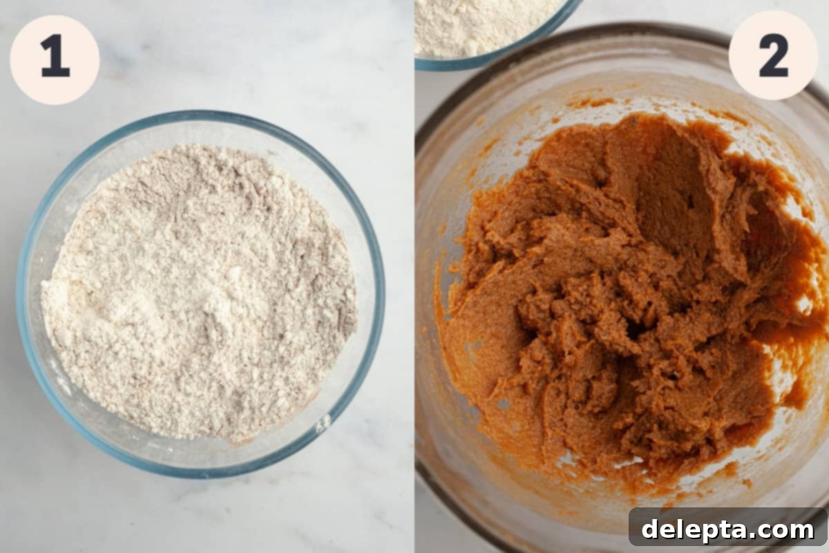 Bright Gingerbread Cookies 4 A bowl of all-purpose flour next to a bowl of freshly mixed gingerbread cookie dough.