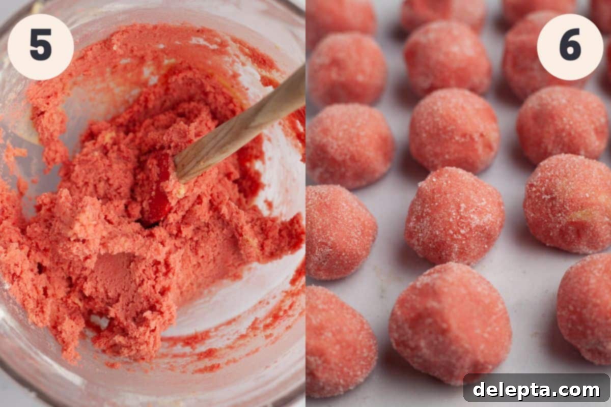 Perfectly Pink, Soft-Chewy Sugar Cookies 6 steps 5 and 6 for making pink sugar cookies.