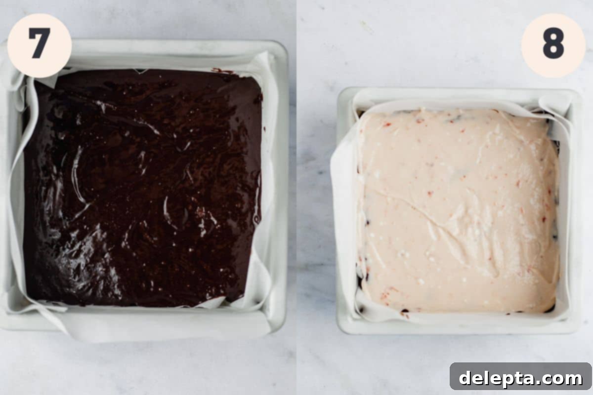 Irresistible Strawberry Cheesecake Brownies from Scratch 8 steps 7 and 8 to make strawberry cheesecake brownies.