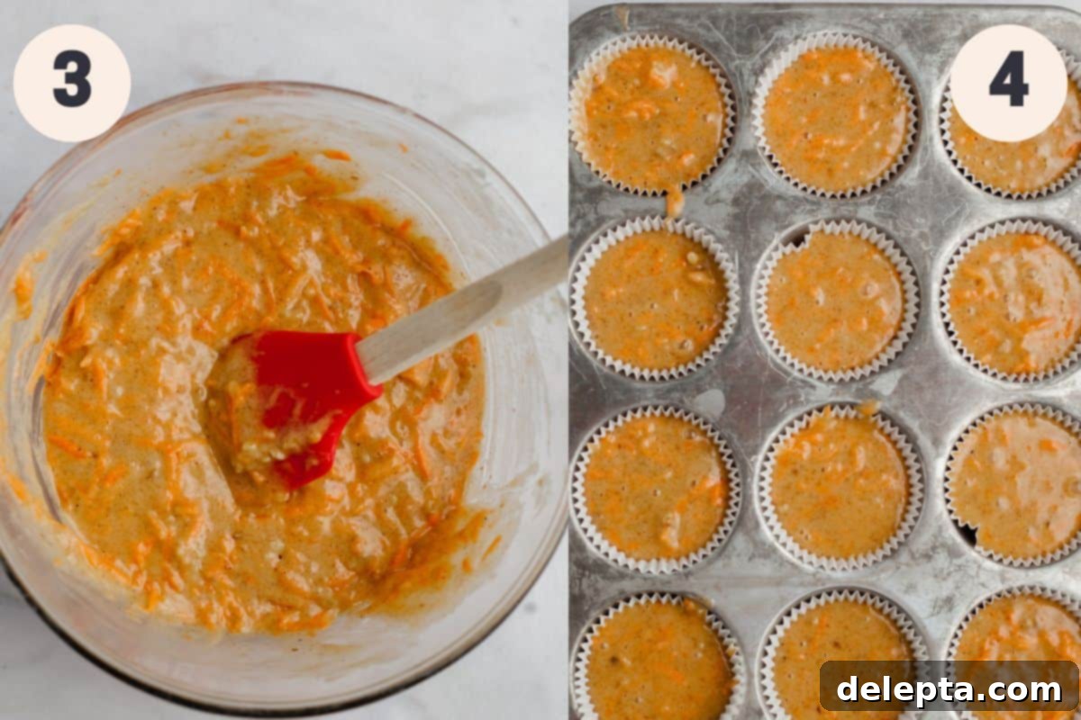 Carrot Cake Cupcakes with Cream Cheese Frosting 6 steps 3 and 4 to make carrot cupcakes.
