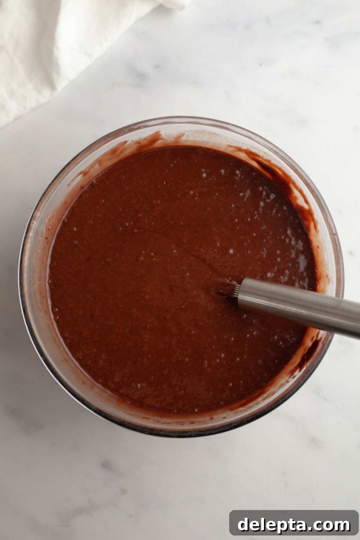 Matilda's 20 Minute Chocolate Cake 6 Chocolate cake batter in a bowl.