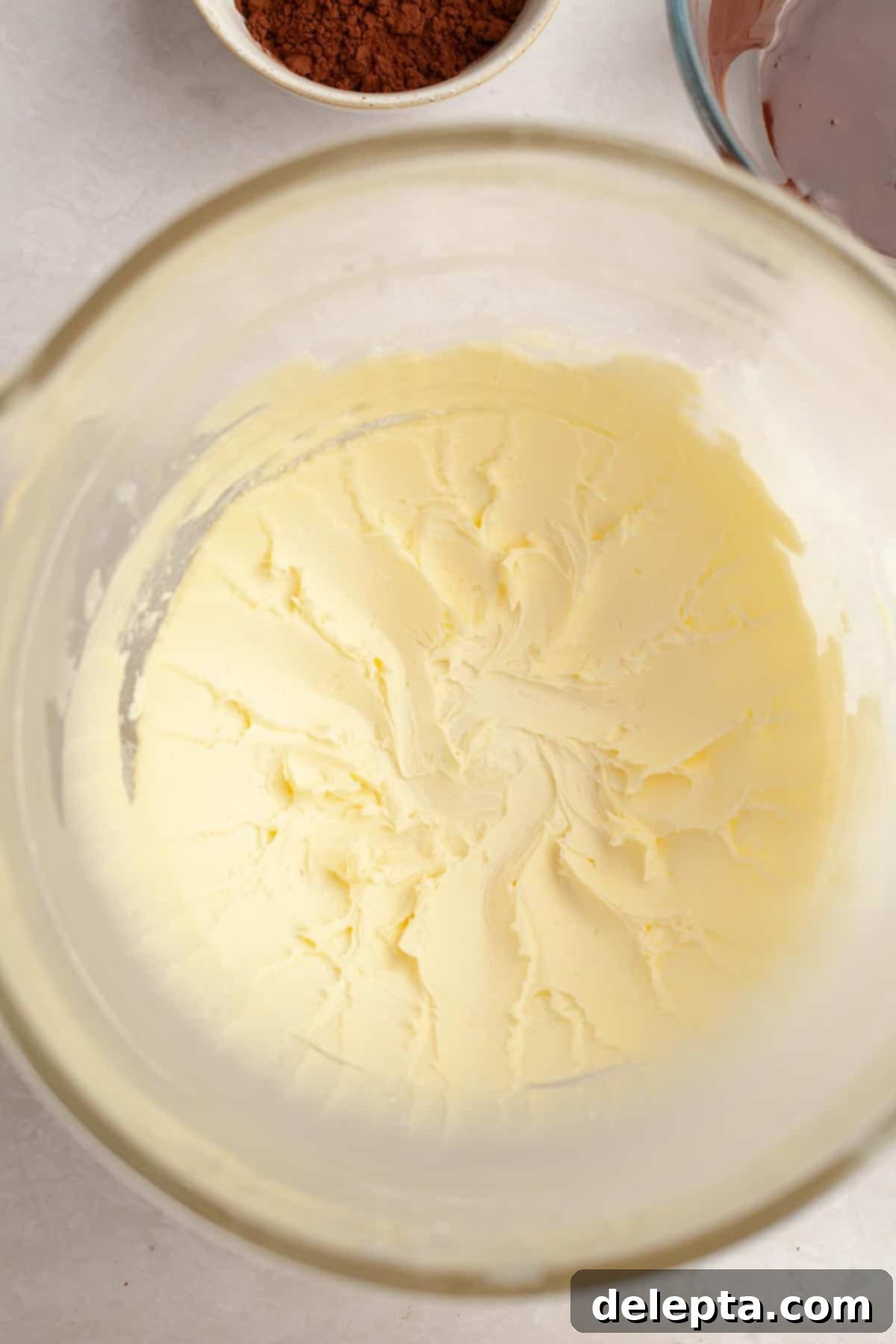 Matilda's 20 Minute Chocolate Cake 8 Creamed butter and sugar in a bowl.