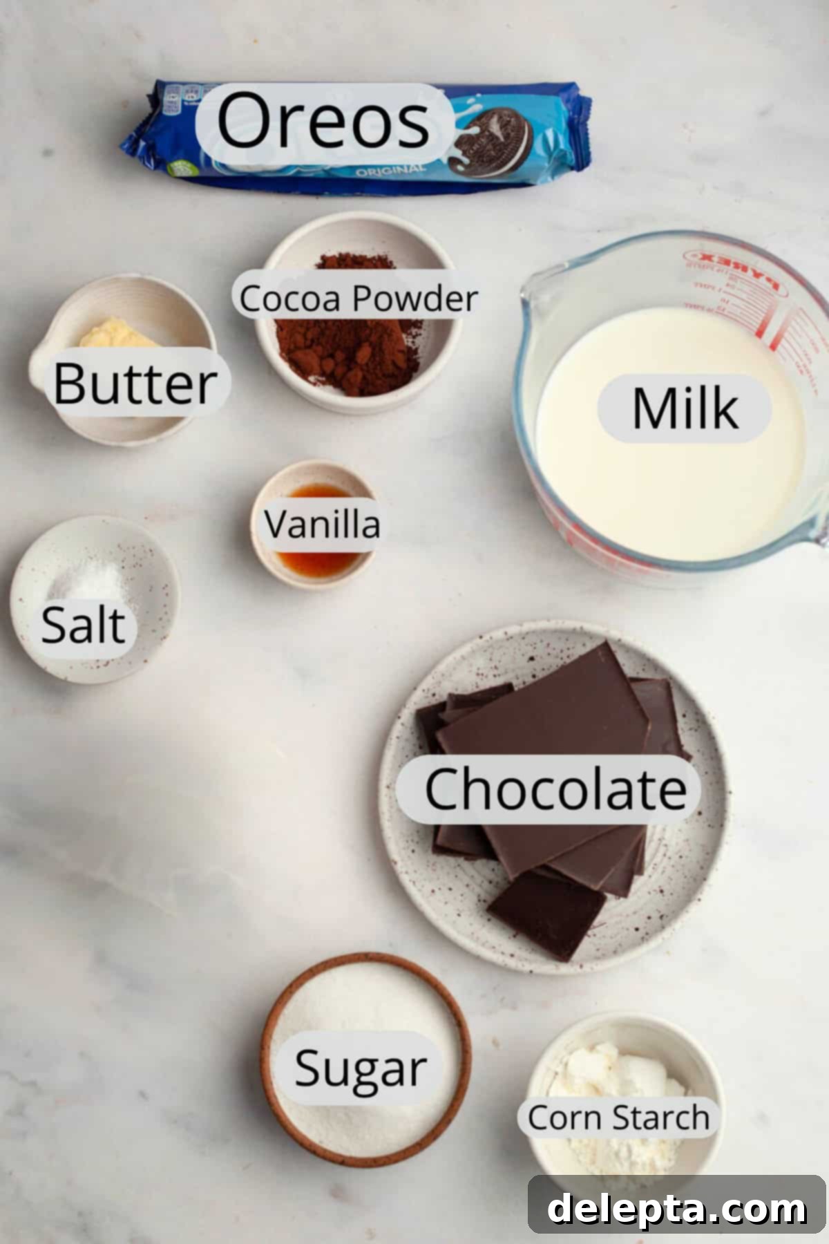 Spooky Simple Homemade Chocolate Pudding Dirt Cups 3 All the ingredients needed to make Halloween dirt cups, weighed out into small bowls.