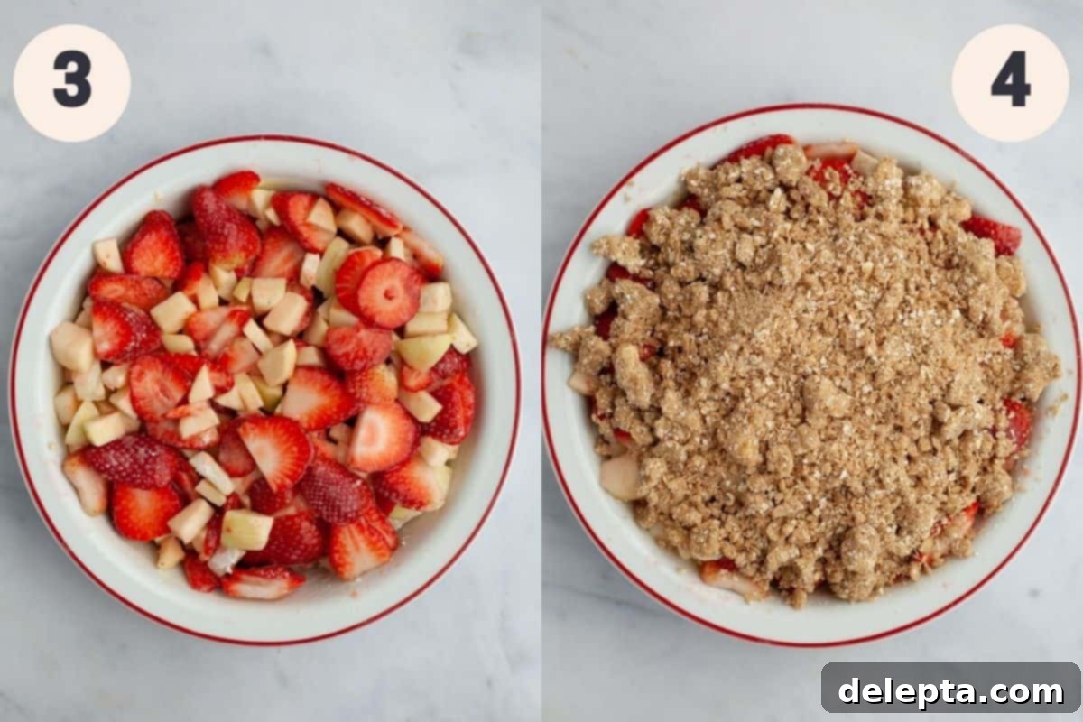 Simple Strawberry Apple Crisp 5 steps 3 and 4 to make strawberry apple crisp.