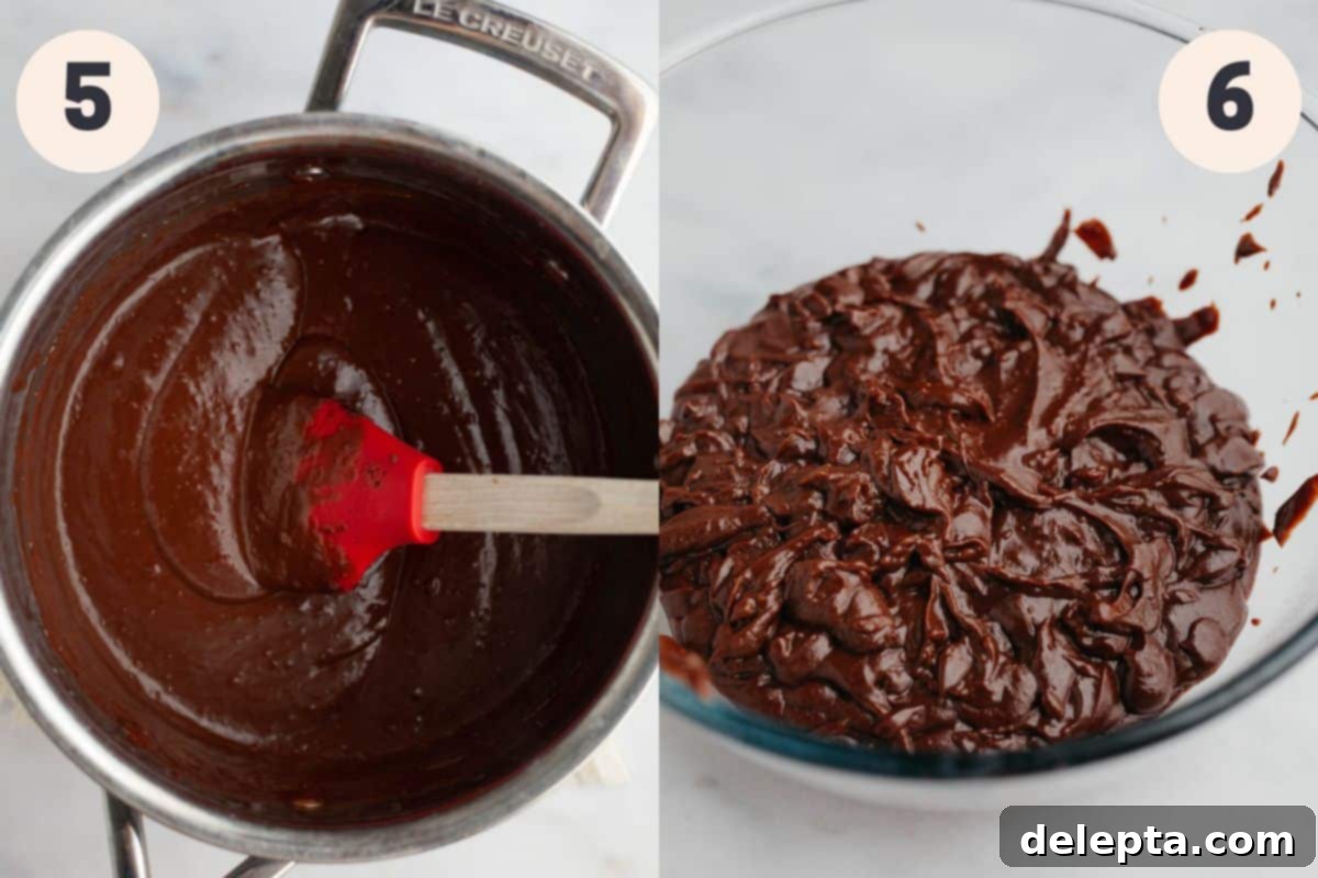 No-Bake Chocolate Pudding Pie with Buttery Graham Crust 7 Steps 5 and 6 in the chocolate pudding pie baking process.