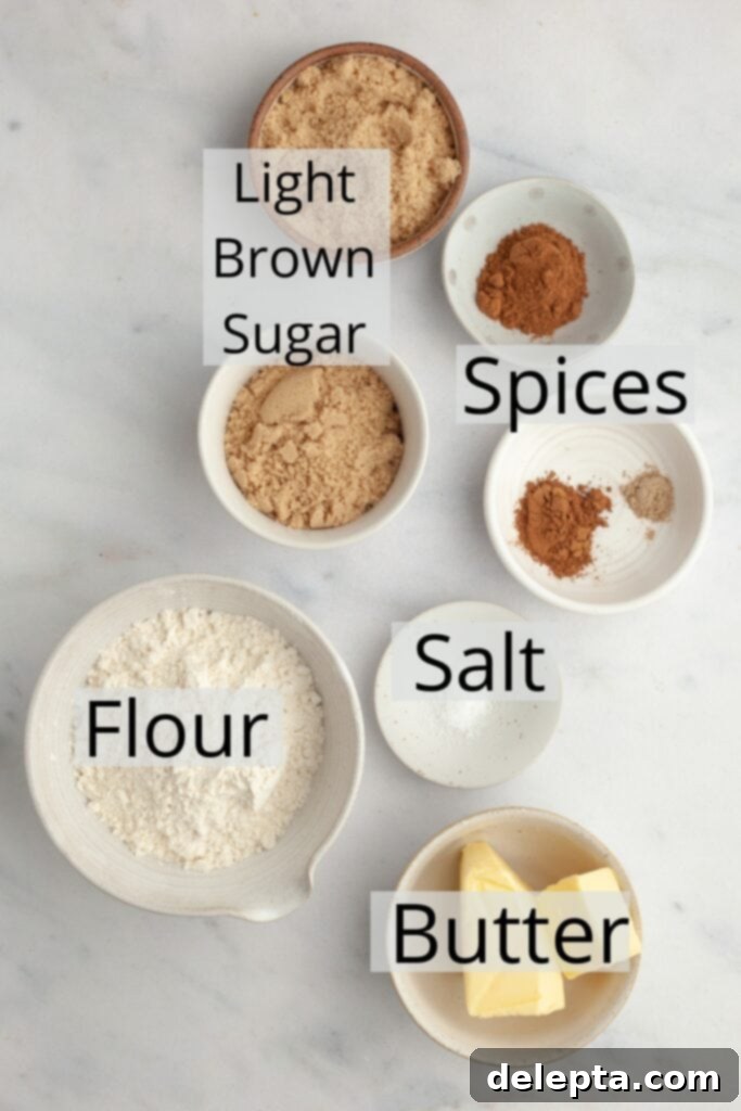 Cinnamon Swirl Delights 4 Ingredients for the cinnamon streusel and cinnamon sugar filling, neatly arranged in small bowls.