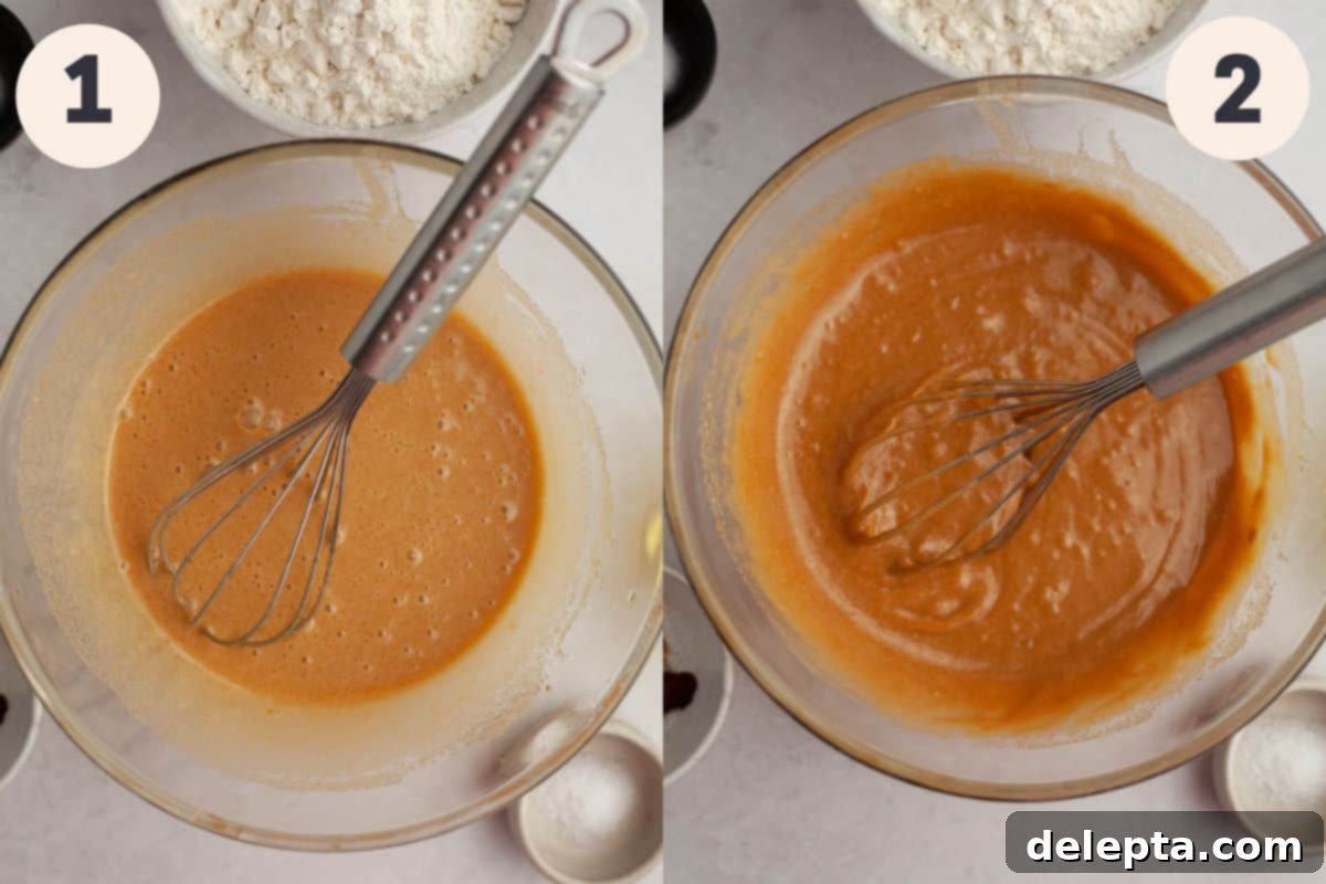 Effortless Lotus Biscoff Cake 5 Steps 1 and 2 in the Lotus Biscoff cake baking process.