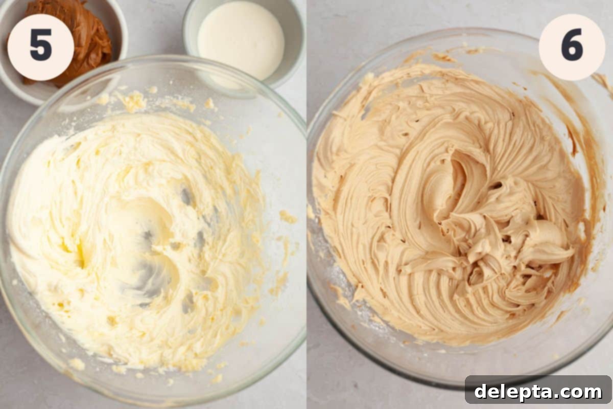Effortless Lotus Biscoff Cake 7 Steps 5 and 6 in the Lotus Biscoff cake baking process.