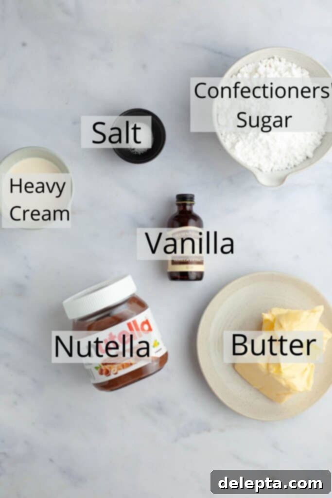 Decadent Nutella Delight 3 A selection of ingredients meticulously weighed out for the Nutella frosting, including butter, confectioners' sugar, and Nutella spread.