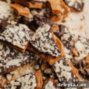Sweet Almond Buttercrunch 8 Pieces of almond toffee bark, a delightful homemade treat.