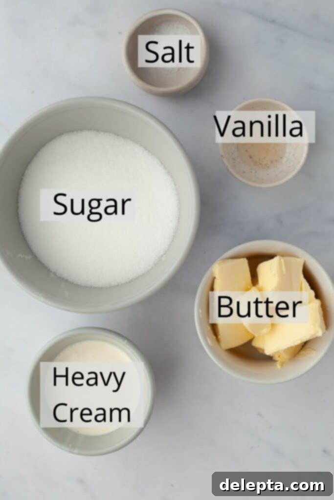 Caramel Burst Cupcakes 4 All the ingredients needed to make homemade caramel, weighed out into small bowls.