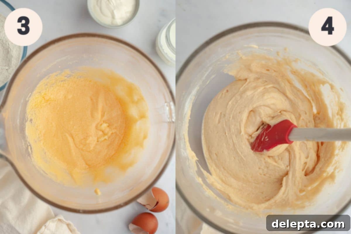 Caramel Burst Cupcakes 7 Steps 3 and 4 in the caramel filled cupcake baking process.
