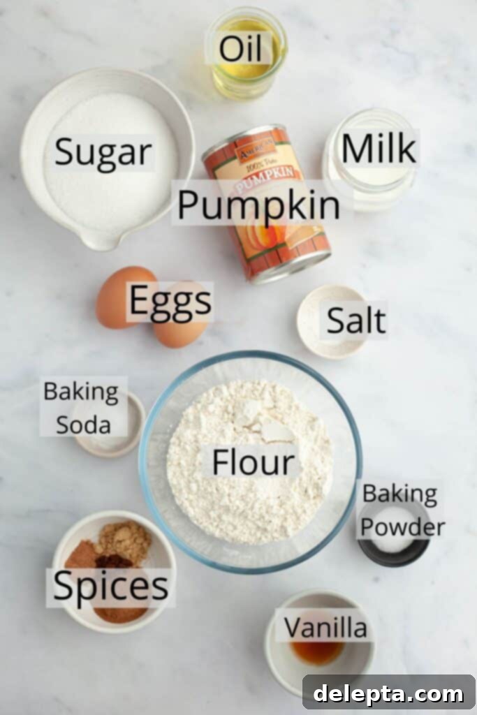Autumn Spiced Pumpkin Crumble Muffins 4 All the ingredients needed for pumpkin muffins weighed out into small bowls.