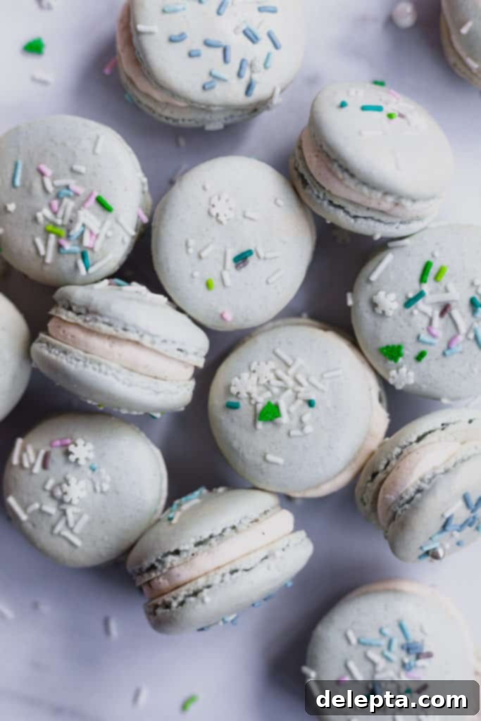 Eggnog Bliss Macarons 2 tin full of eggnog macarons with sprinkles on top