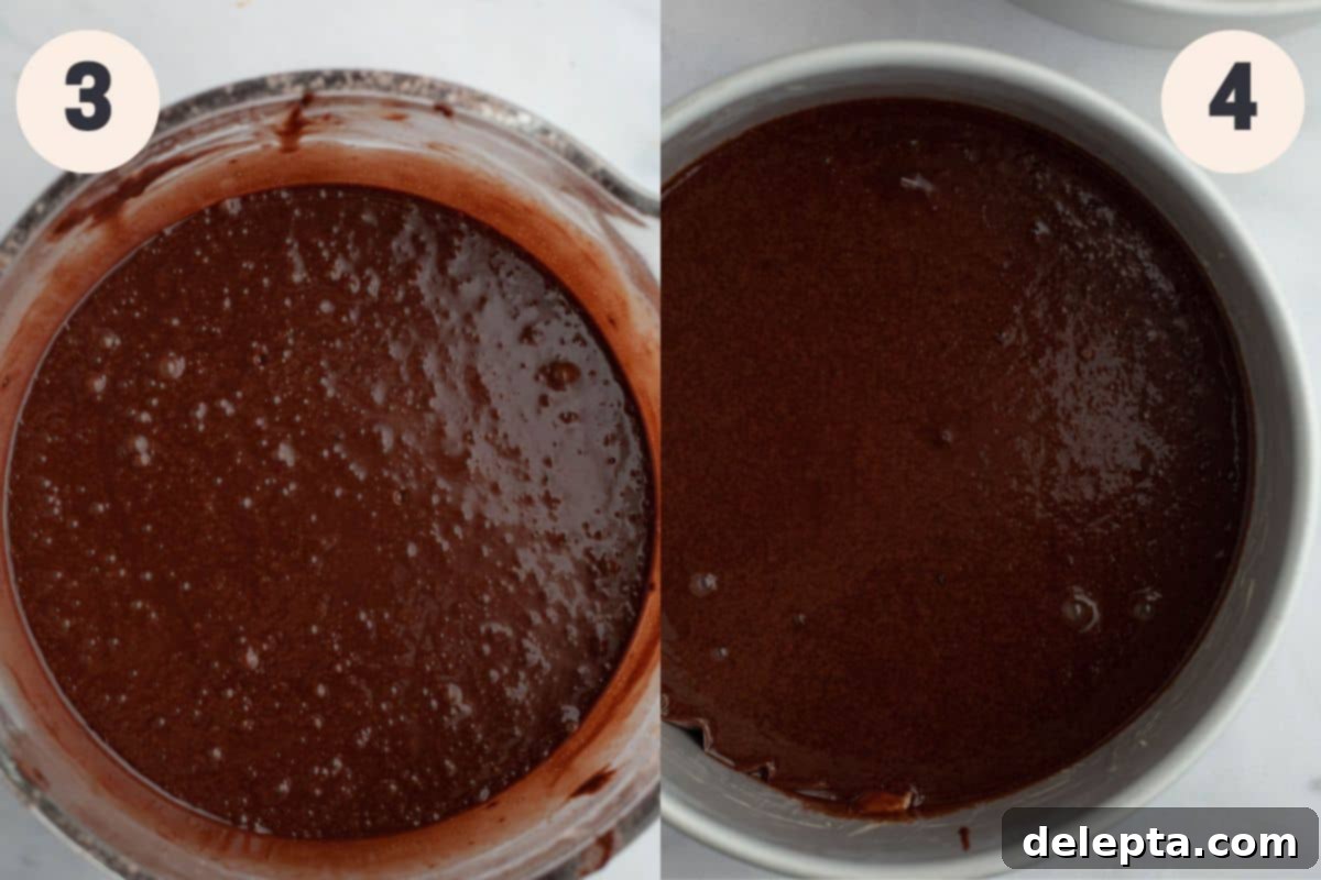 Midnight Velvet Indulgence 6 Steps 3 and 4 in the black velvet cake baking process.
