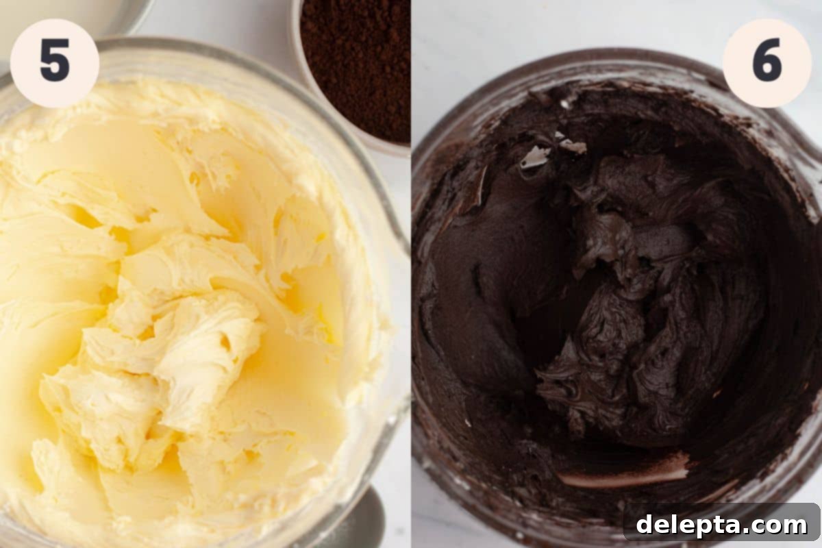 Midnight Velvet Indulgence 7 Steps 5 and 6 in the black velvet cake baking process.