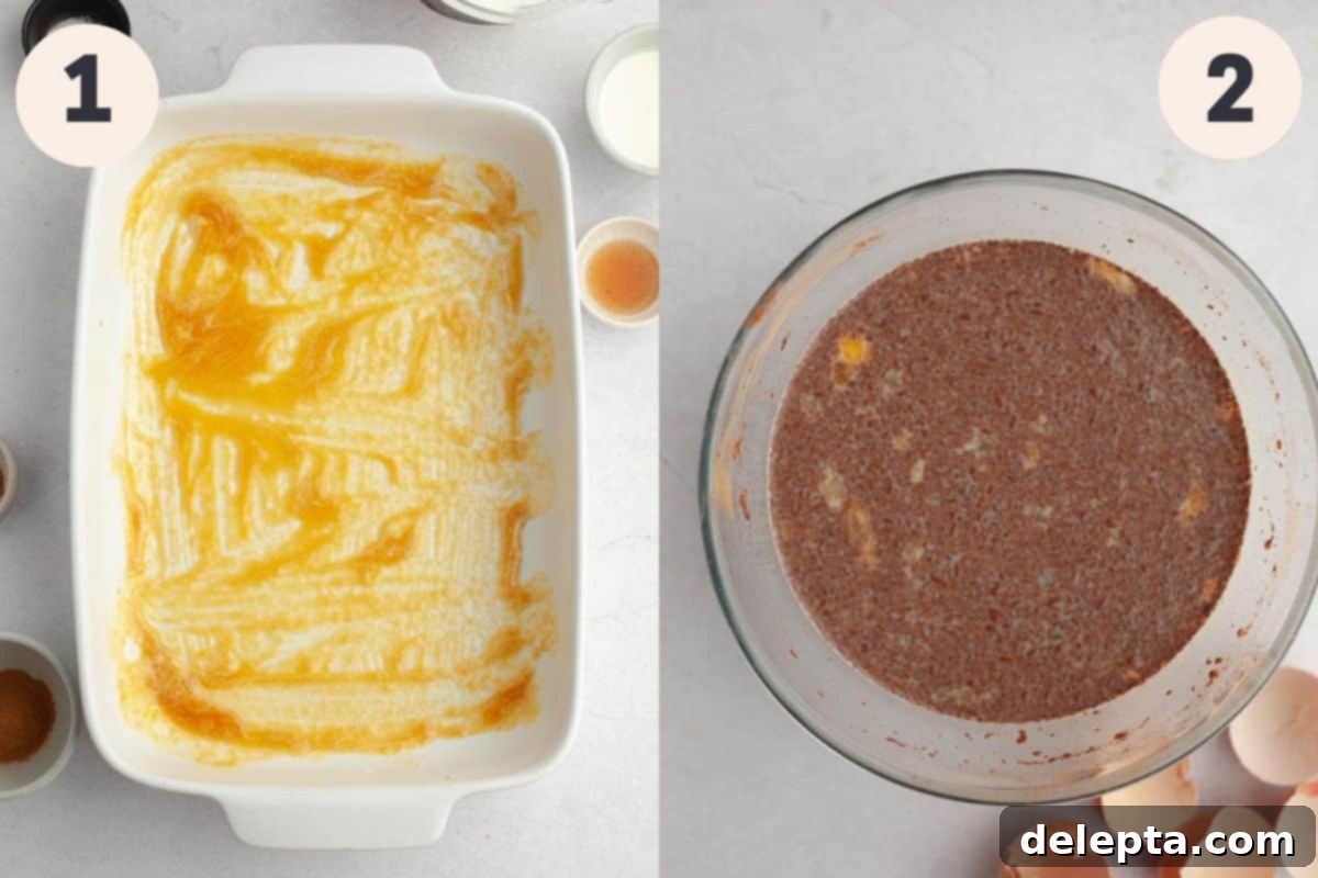 Decadent Brioche French Toast Bake 4 Steps 1 and 2 in the brioche french toast casserole baking process.