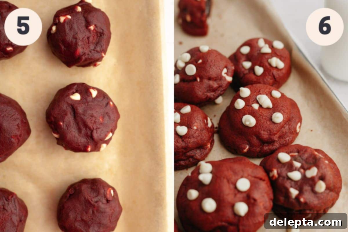 Homemade Red Velvet Oreo Cookies 6 Steps 5 and 6 in the red velvet Oreo cookie baking process.