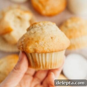 Bakery Style Moist Vanilla Muffins 8 A hand holding a moist and fluffy homemade vanilla muffin.