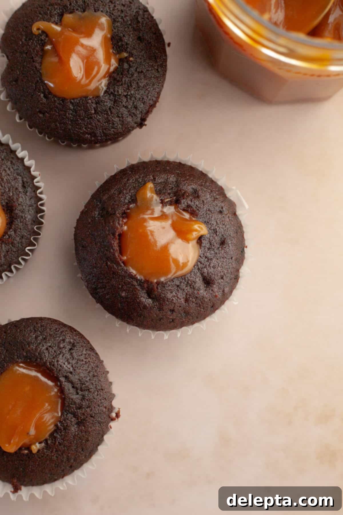 Decadent Chocolate Salted Caramel Cupcakes 8 Freshly baked chocolate cupcakes, cored and filled with golden salted caramel sauce.
