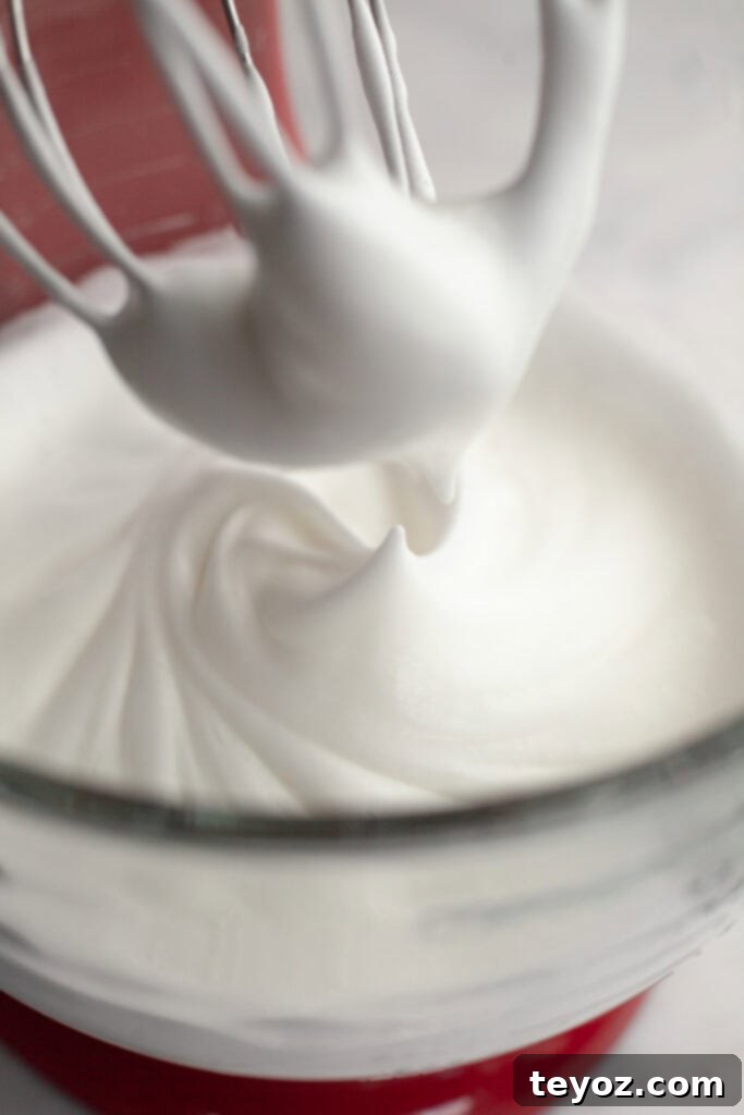 Aşağıdaki başlığı İngilizce'ye çevir ve özgünleştir: Black Forest Yule Log (Bûche de Nöel) Dark Chocolate Cherry Yule Log 4 A stand mixer with meringue, showing the stiff peaks that are essential for a light and airy cake.