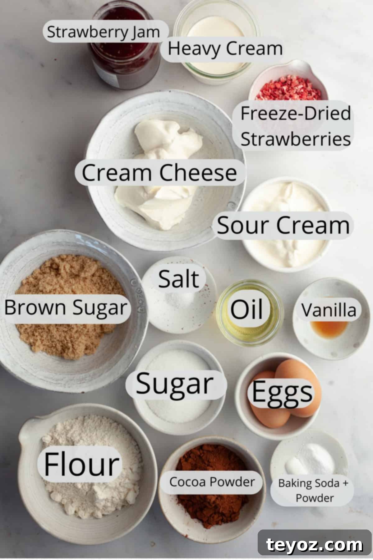 Ingredients for strawberry chocolate cupcakes